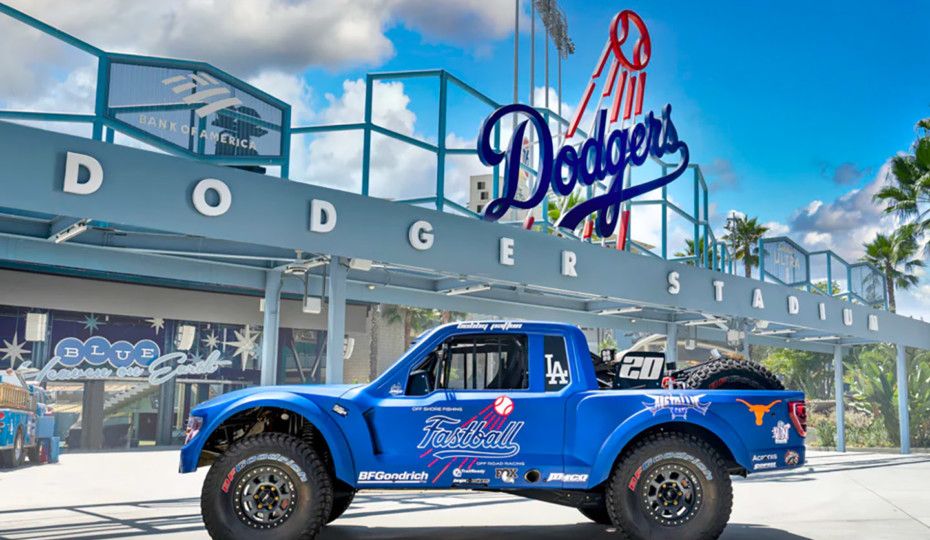 LA Dodgers Bobby Patton of Fastball Racing Swings Jimco Trophy Truck